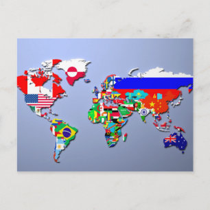 The World Map With Their Flags Postcard
