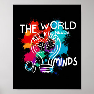 The World Needs All Kinds Of Minds Autism Awarenes Poster