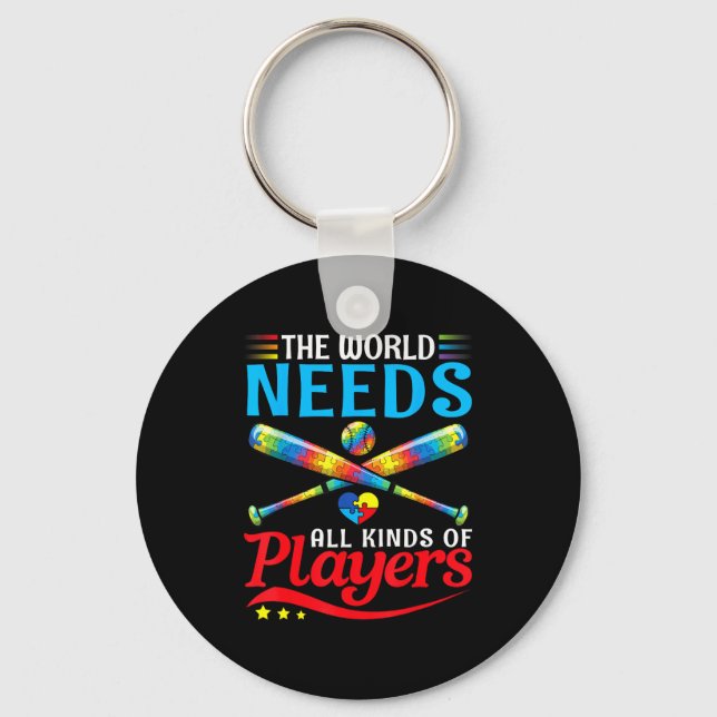 The world needs kinds players baseball autism key ring (Front)