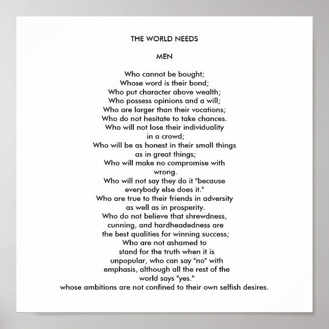 THE WORLD NEEDS MEN POSTER (Front)
