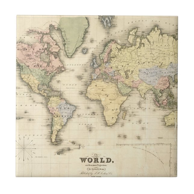 The World on Mercator's Projection | 1840 Ceramic Tile (Front)