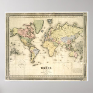 The World on Mercator's Projection   1840 Poster