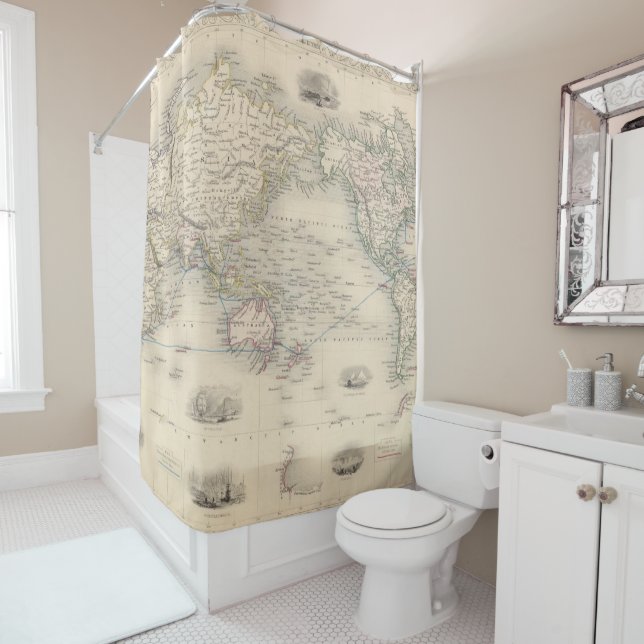 The World On Mercator's Projection Shower Curtain (In Situ)