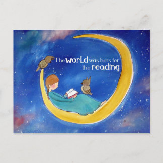 The World Was Hers For the Reading Girl and Owls Postcard
