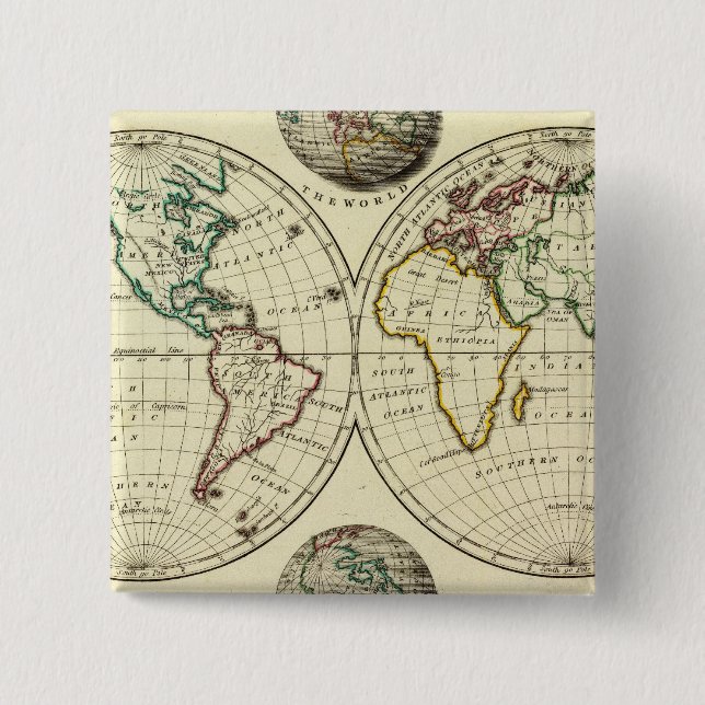 The World with continental boundaries 15 Cm Square Badge (Front)