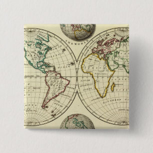 The World with continental boundaries 15 Cm Square Badge