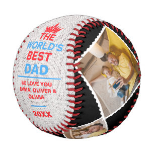 The World's Best Dad, Personalized 4 Photos Baseball