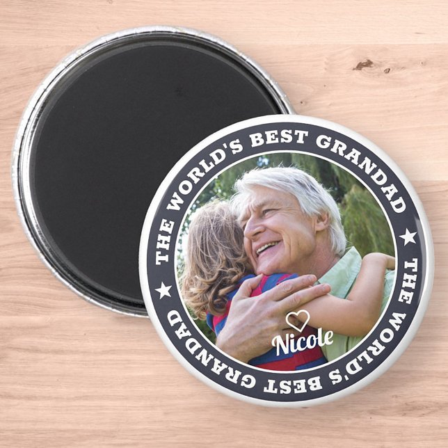 The World's Best Grandad Modern Photo Keepsake Magnet (Creator Uploaded)