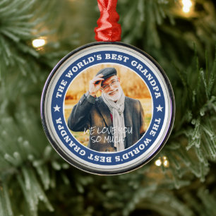 The World's Best Grandpa Modern Star Custom Photo Metal Ornament