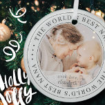 The World's Best Nana Classic Simple Photo Glass Tree Decoration<br><div class="desc">This simple and classic design is composed of serif typography and add a custom photo.</div>