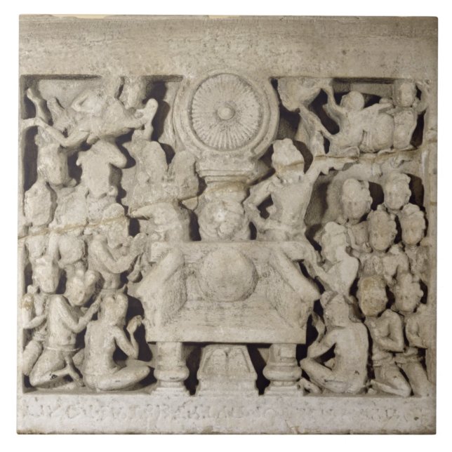 The worship of the Buddhist symbols, Amaravati (li Tile (Front)