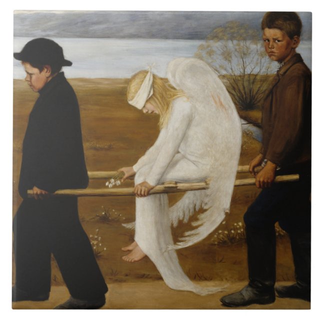 The Wounded Angel (by Hugo Simberg) Ceramic Tile (Front)