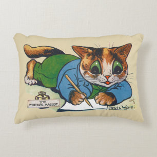 The Writer's Mascot Cat, Louis Wain Decorative Cushion