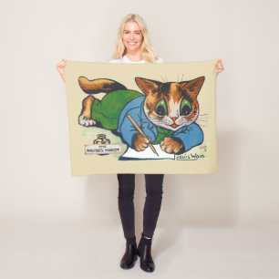 The Writer's Mascot Cat, Louis Wain Fleece Blanket