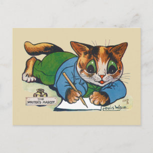 The Writer's Mascot Cat, Louis Wain Postcard