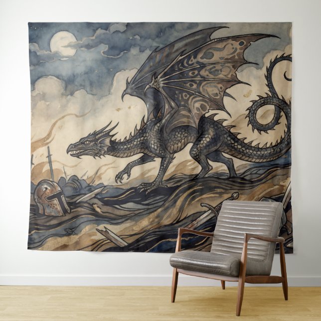 The Wyvern Over Fallen Knights Tapestry (In Situ (Horizontal))
