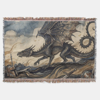 The Wyvern Over Fallen Knights Throw Blanket