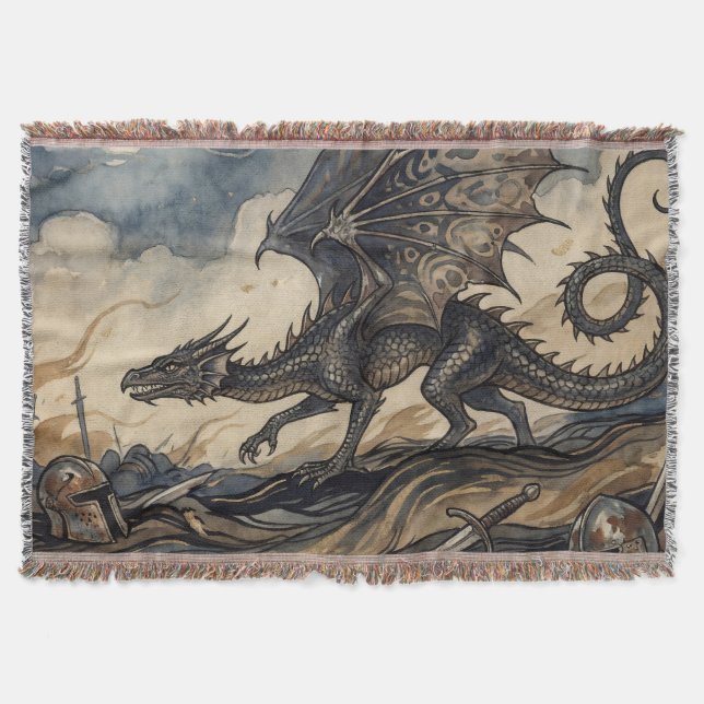 The Wyvern Over Fallen Knights Throw Blanket (Front)