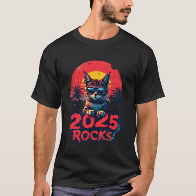 The year 2025 will rock cat gift T-Shirt (Front)