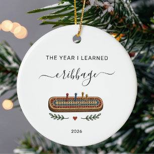 The Year I Learned Cribbage Personalised Christmas Ceramic Ornament