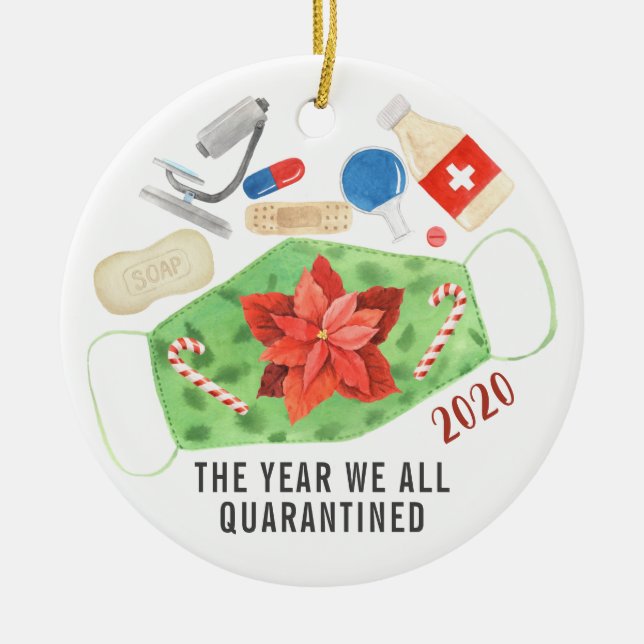 The Year We All Quarantined 2020 Christmas Mask Ceramic Ornament (Front)