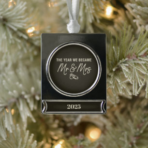 The Year We Became Mr & Mrs 2025 Personalised Silver Plated Banner Ornament