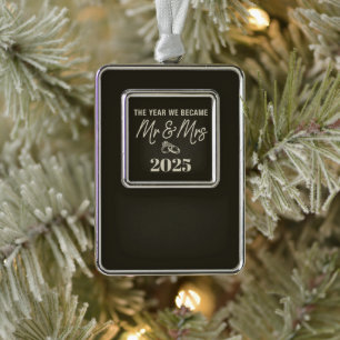 The Year We Became Mr & Mrs 2025 Personalised Silver Plated Framed Ornament