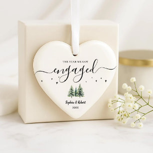 The Year We Got Engaged Christmas Tree Personalize Ceramic Ornament
