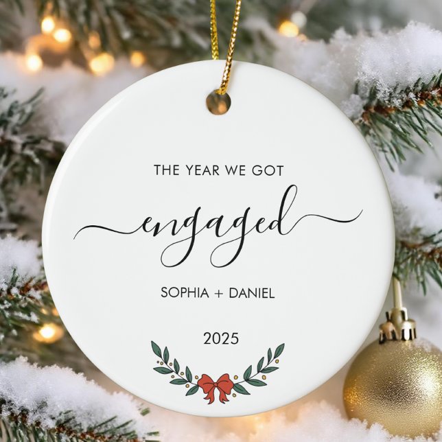 The Year We Got Engaged Minimalist Christmas  Ceramic Ornament (Creator Uploaded)