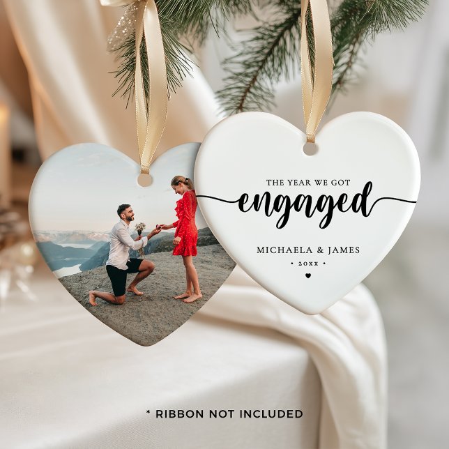 The Year We Got Engaged Names & Photo Ceramic Ornament (Creator Uploaded)