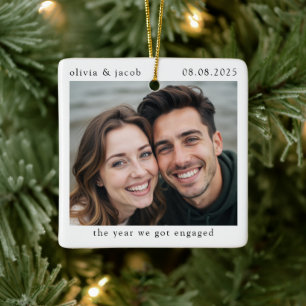 The Year We Got Engaged Photo Ceramic Ornament