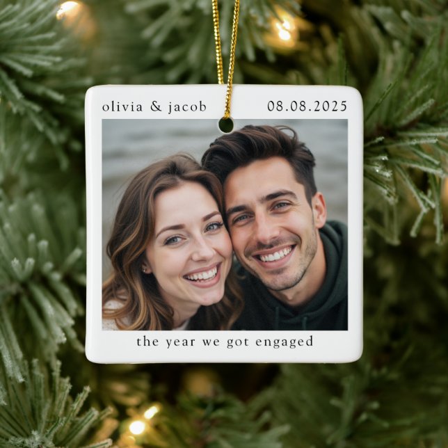 The Year We Got Engaged Photo Ceramic Ornament (Tree)