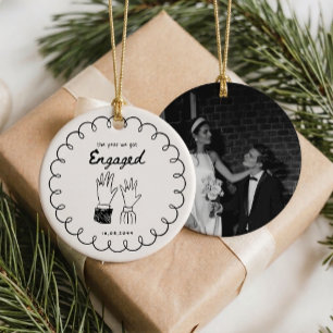 The Year We Got Engaged Whimsical Doodle Photo Orn Ceramic Ornament