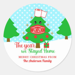 The Year We Stayed Home 2020 Christmas Tree Classic Round Sticker