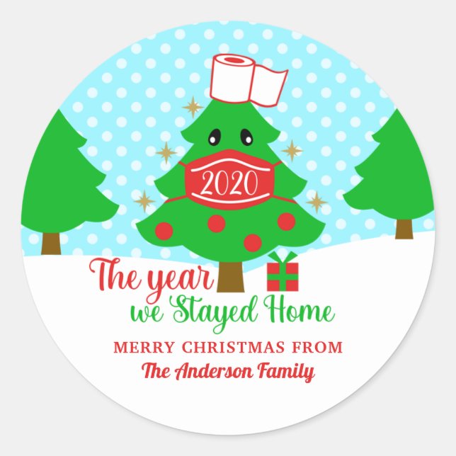 The Year We Stayed Home 2020 Christmas Tree Classic Round Sticker (Front)