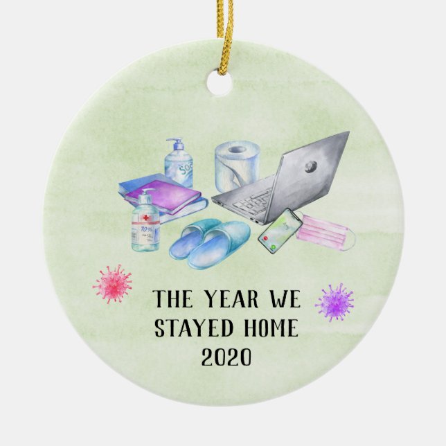 The Year we Stayed Home 2020 Covid Chritsmas Ceramic Ornament (Front)