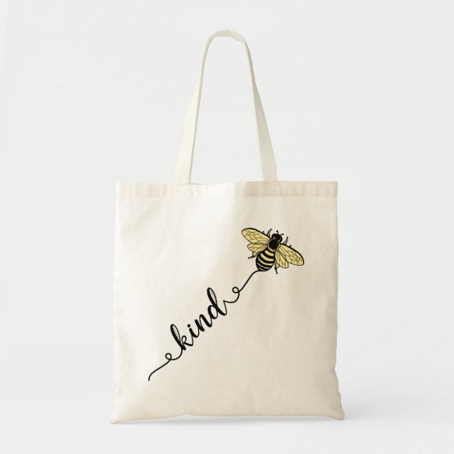 The yellow bee  'bee kind' Graphic design Tote Bag (Front)