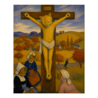 The Yellow Christ Cats – Gauguin-Inspired Feline Poster