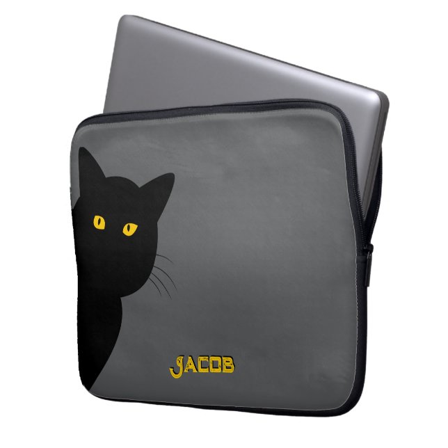 The yellow eyes black cat greeting you custom laptop sleeve (Front Left)