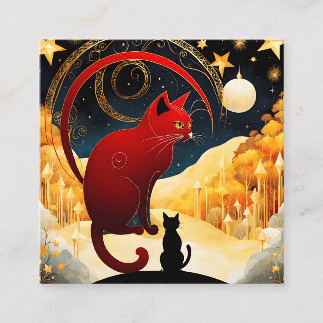 The yellow gold fantasy cat is a magnificent creat square business card (Front)