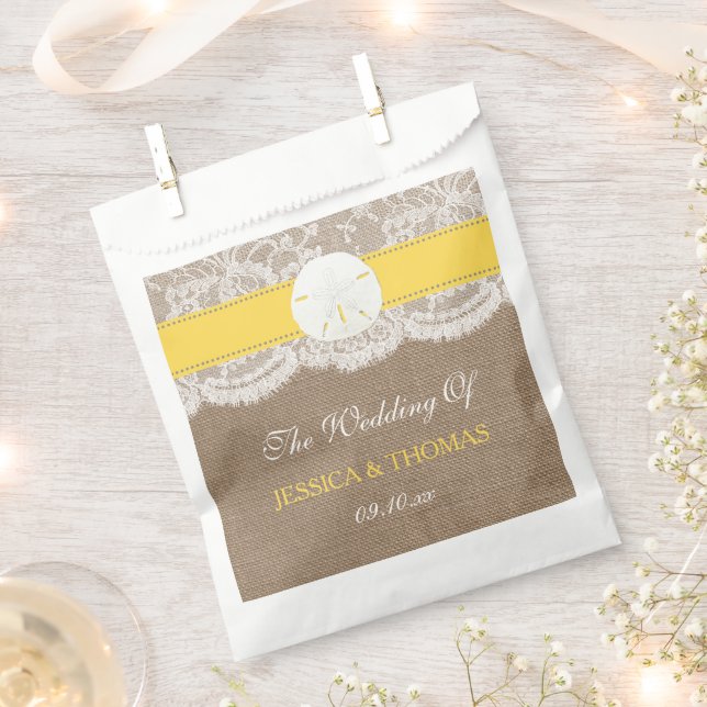 The Yellow Sand Dollar Beach Wedding Collection Favour Bag (Clipped)