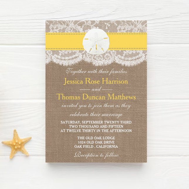 The Yellow Sand Dollar Beach Wedding Collection Invitation (Creator Uploaded)
