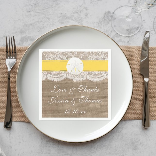 The Yellow Sand Dollar Beach Wedding Collection Napkin (Creator Uploaded)