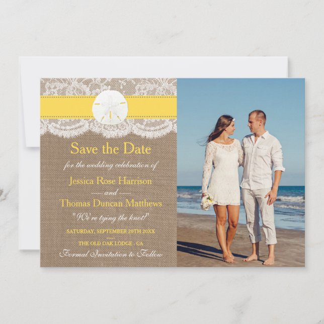 The Yellow Sand Dollar Beach Wedding Collection Save The Date (Front)