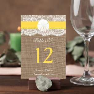 The Yellow Sand Dollar Beach Wedding Collection Table Number