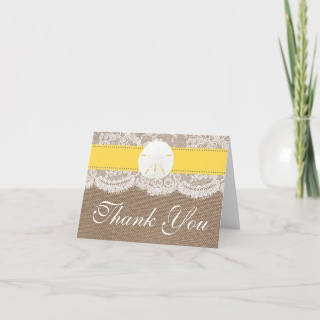 The Yellow Sand Dollar Beach Wedding Collection Thank You Card (Front)