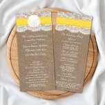 The Yellow Sand Dollar Wedding Collection Programs<br><div class="desc">The yellow sand dollar beach wedding collection is a stunning design featuring a lovely rustic burlap effect background with a romantic vintage white lace effect trim finished with a stunning sand dollar and yellow ribbon. These programs can be personalised for your special occasion and would make the perfect template for...</div>