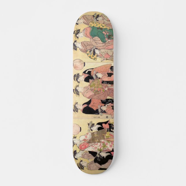 The Yoshiwara Parade in Autumn Chōbunsai Eishi art Skateboard (Front)