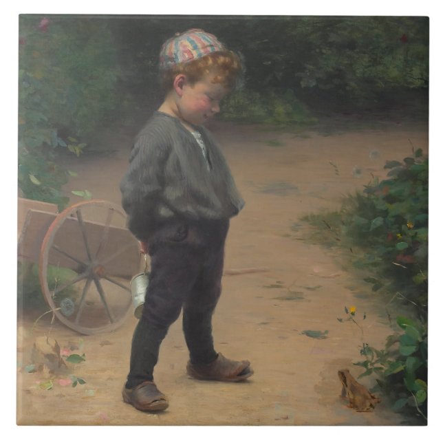 The Young Biologist With a Frog (by Paul Peel) Ceramic Tile (Front)