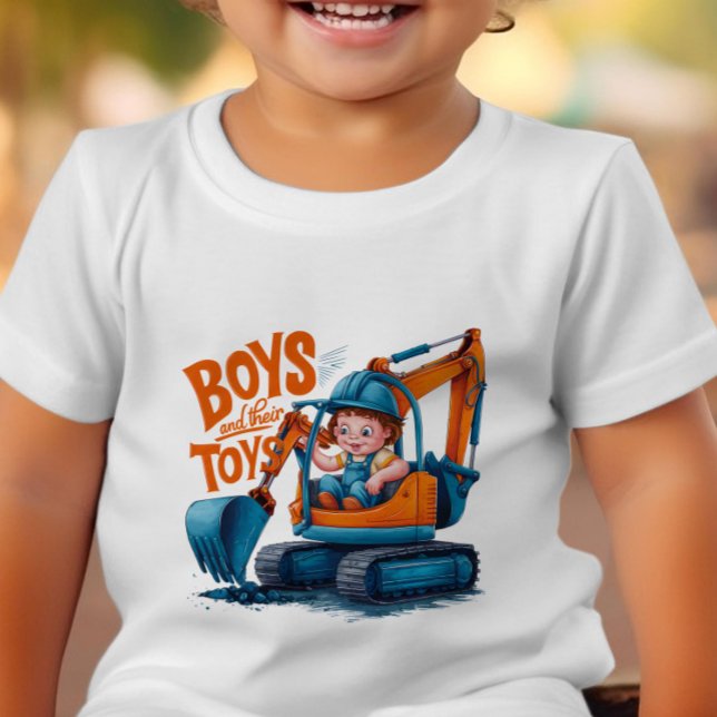 The Young Explorer: Boy on Bulldozer Toddler T-Shirt (Creator Uploaded)